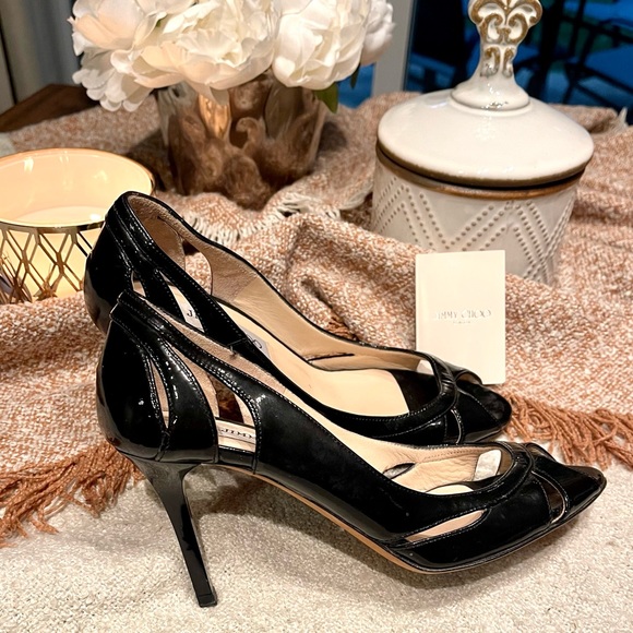 Jimmy Choo Black Patent Leather Cut Out Pumps